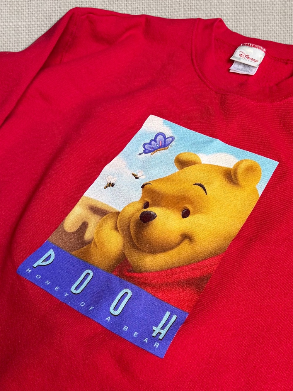 Vintage 90s Disney Winnie the Pooh Red Crewneck Sweatshirt Large Pullover Fleece